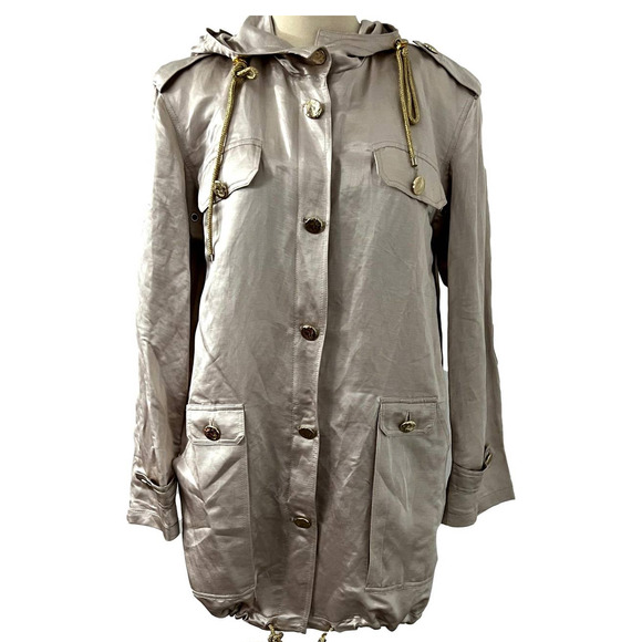 Blumarine Jackets & Blazers - Blumarine Metallic Silver Linen Hooded Jacket Size Small EUC